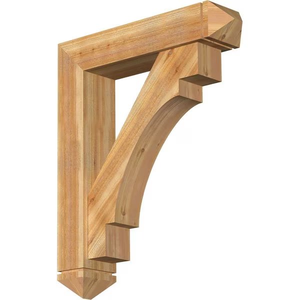 Merced Arts and Crafts Rough Sawn Bracket w/ Offset Brace, Western Red Cedar, 8